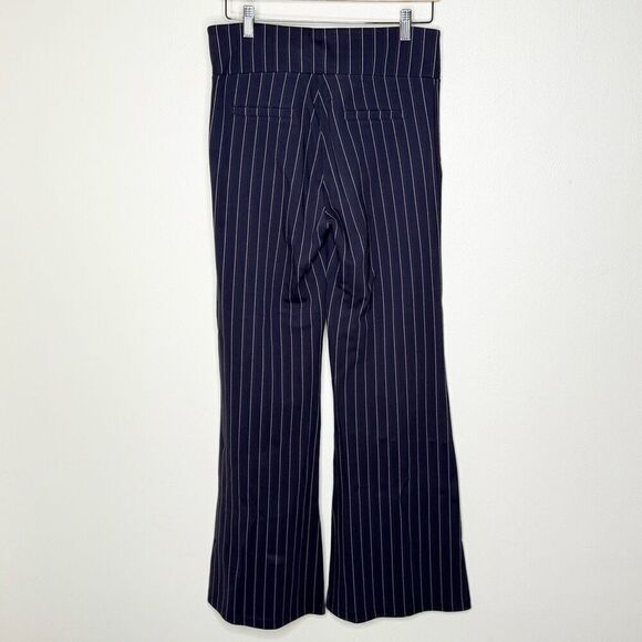 Betabrand Vertical Pin Stripe Pull On Yoga Career Wide Leg Navy Blue Pants - US - Picture 2 of 8